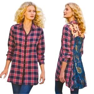 Soft Surroundings Kensington Multi-Color Floral Velvet Patchwork Tunic Coastal S